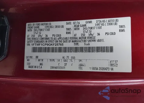 2016 Ford F-150 Xlt from USA, damaged, VIN 1FTMF1CP9GKF25765